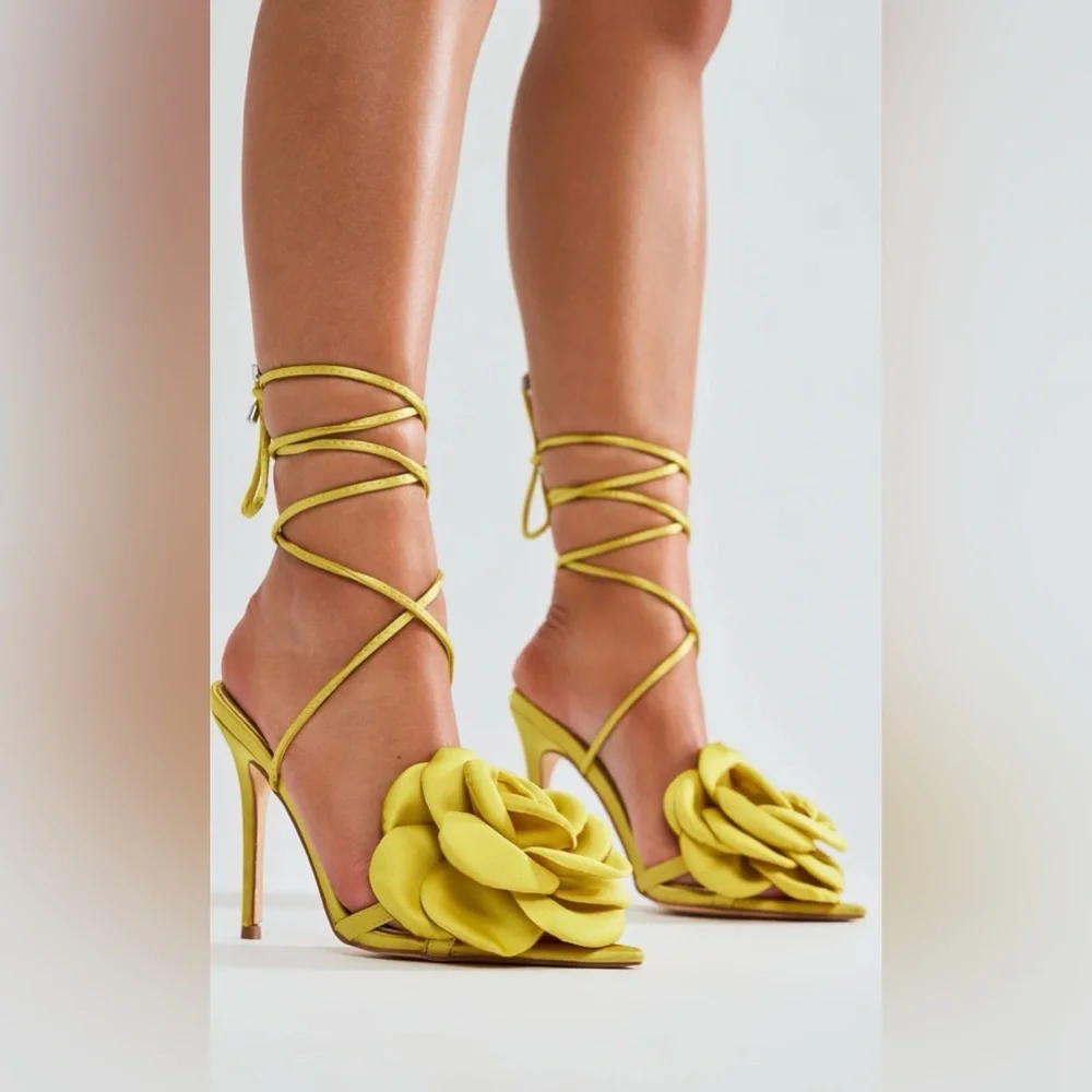 Fashion Nova Yellow Rose Slingback Heels - Picture 2 of 7